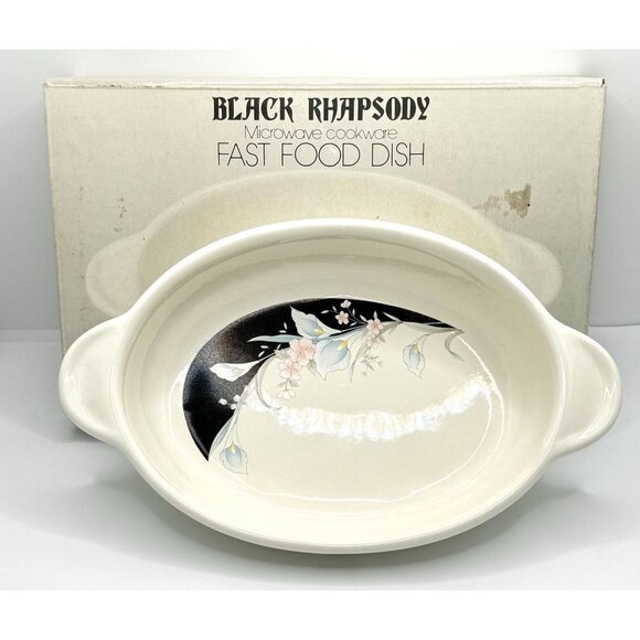 Black Rhapsody Microwave Cookware Fast Food Dish - Floral Pattern Oven & Microwa - Picture 2 of 9